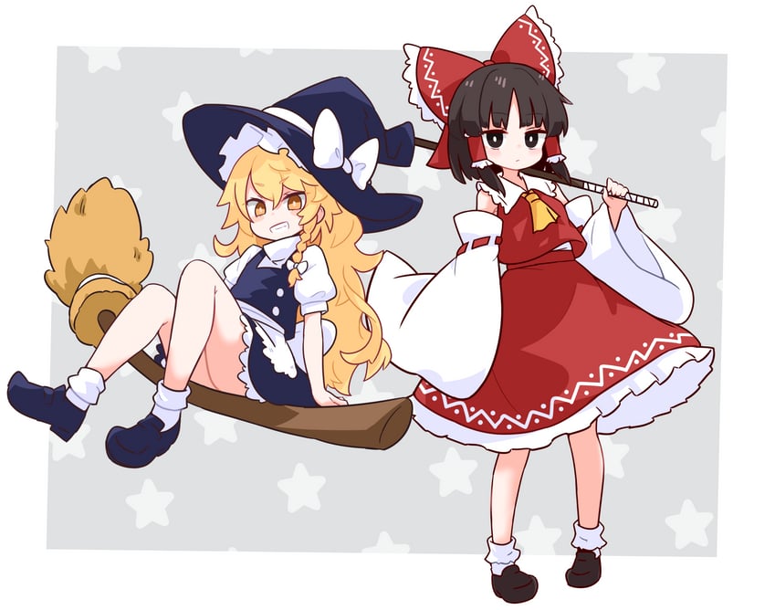 hakurei reimu and kirisame marisa (touhou) drawn by ako_jiga