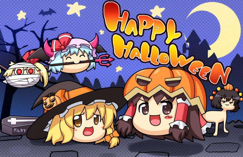 hakurei reimu, kirisame marisa, remilia scarlet, flandre scarlet, shameimaru aya, and 1 more (touhou) drawn by kanno