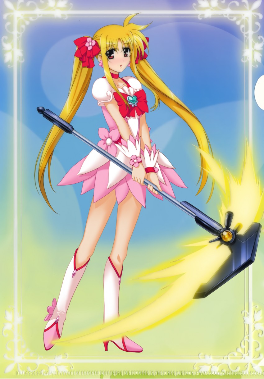 fate testarossa, cure blossom, mizuki nana, and bardiche (precure and 5 more)