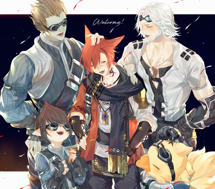 g'raha tia, omega, cid nan garlond, alpha, wedge, and 1 more (final fantasy and 1 more) drawn by tladpwl03