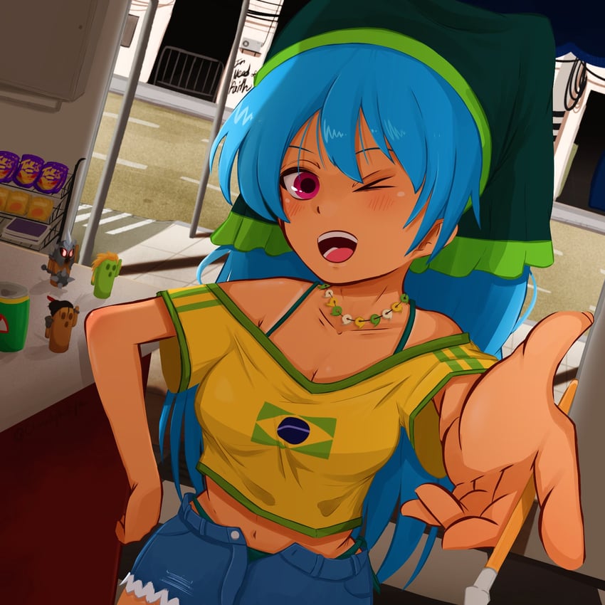 hatsune miku, haniyasushin keiki, and brazilian miku (touhou and 1 more) drawn by cloudykeyz
