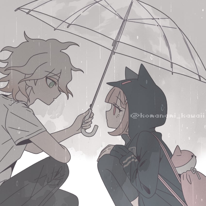 nanami chiaki and komaeda nagito (danganronpa and 1 more) drawn by komanami_kawaii