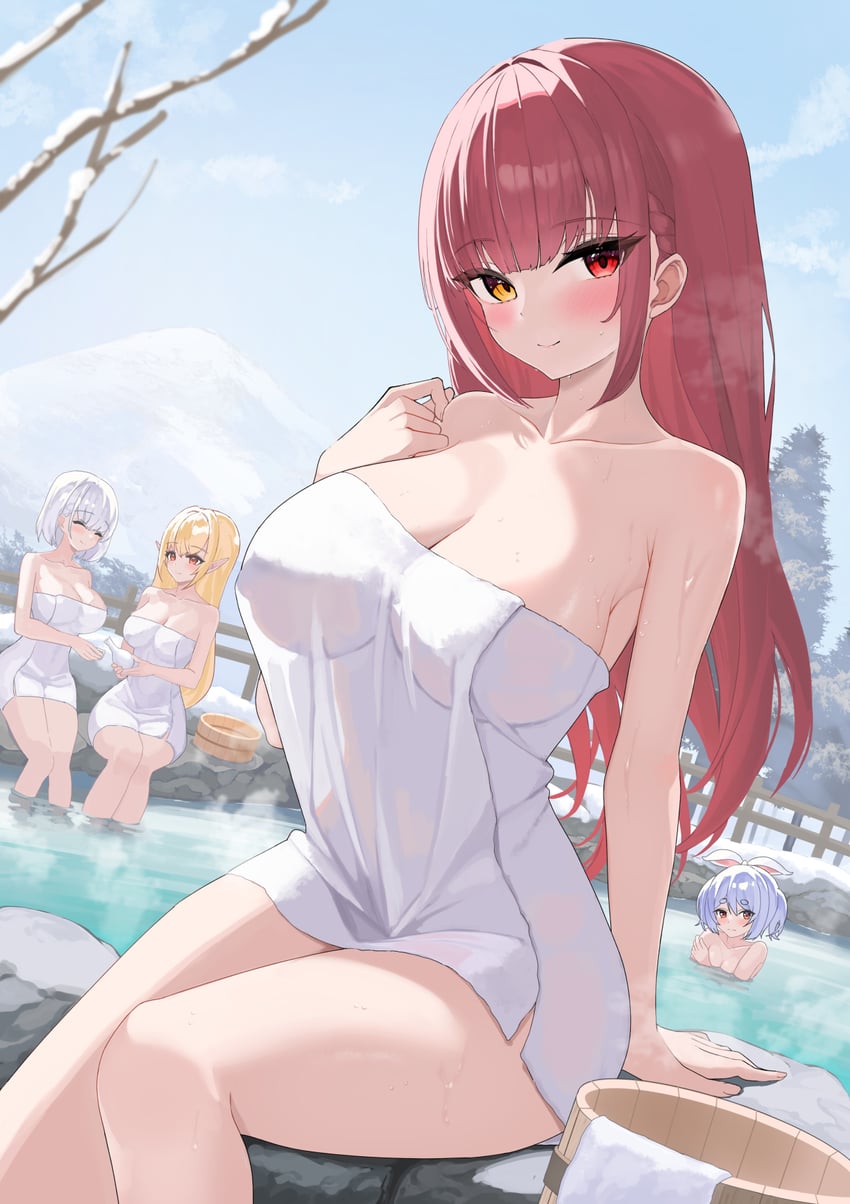 houshou marine, usada pekora, shirogane noel, and shiranui flare (hololive) drawn by oritonagi