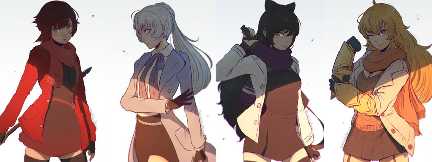 ruby rose, weiss schnee, yang xiao long, and blake belladonna (rwby) drawn by koyorin