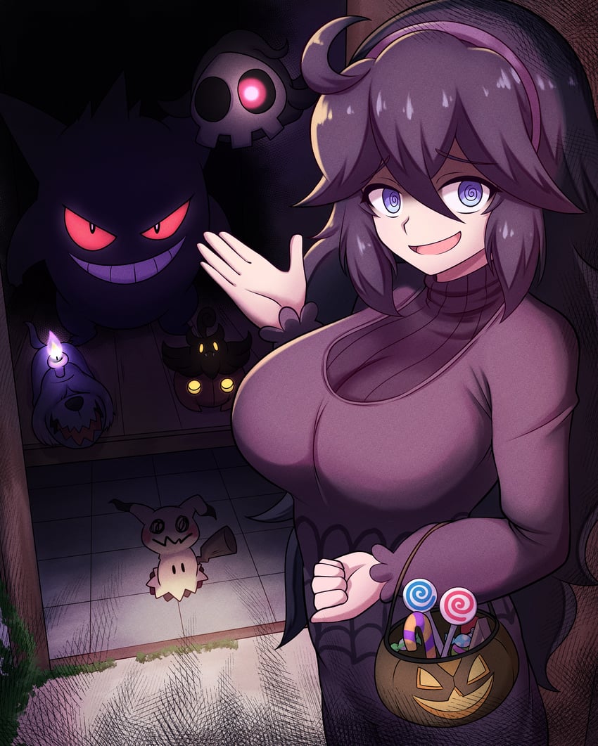 hex maniac, gengar, mimikyu, pumpkaboo, duskull, and 1 more (pokemon and 1 more) drawn by kiteman442