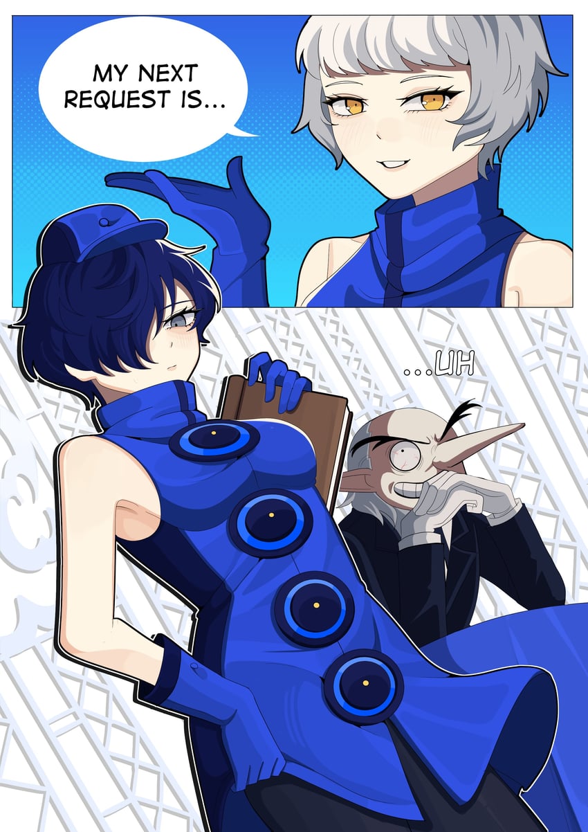 yuuki makoto, elizabeth, and igor (persona and 1 more) drawn by bobamiruku