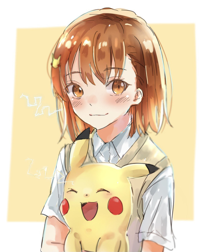 pikachu and misaka mikoto (pokemon and 2 more) drawn by natsu_(batti_yeah)