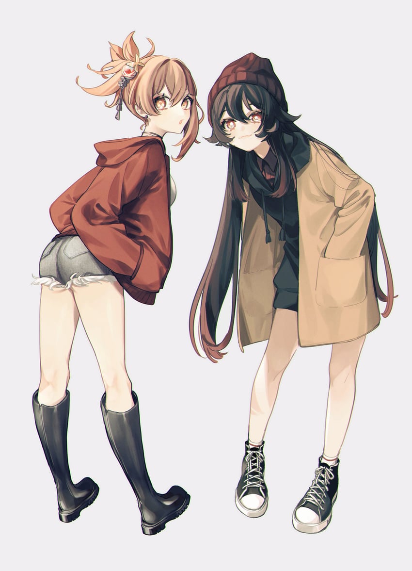 hu tao and yoimiya (genshin impact) drawn by tamaya_yoi