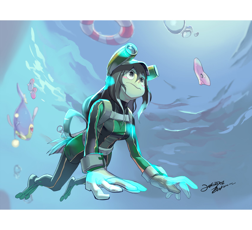 asui tsuyu, luvdisc, and lanturn (pokemon and 1 more) drawn by e_volution