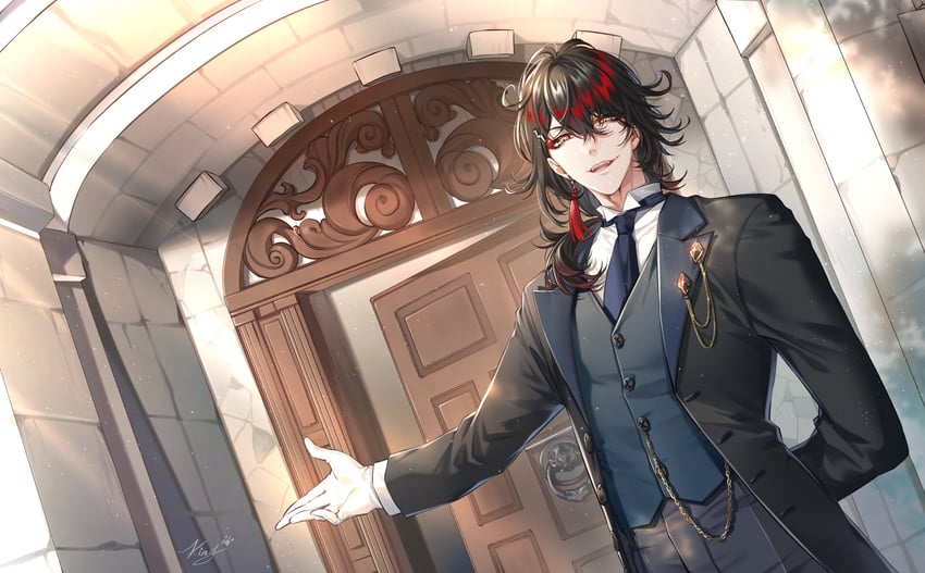vox akuma (nijisanji and 1 more) drawn by kingchenxi