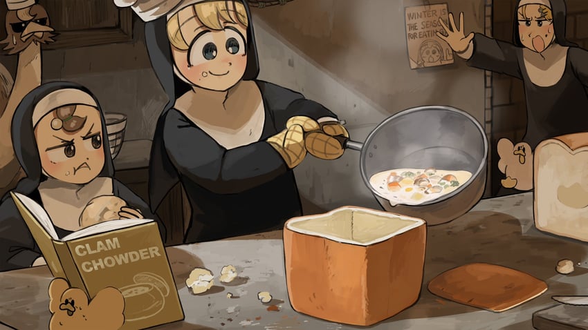 clumsy nun, froggy nun, and strict nun (little nuns) drawn by diva_(hyxpk)