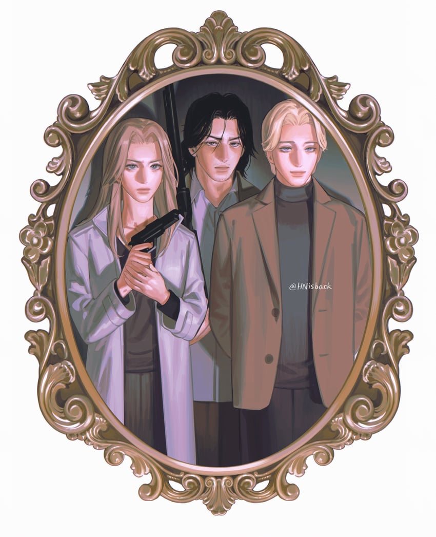 johan liebert, tenma kenzou, and anna liebert (monster) drawn by nashi_y