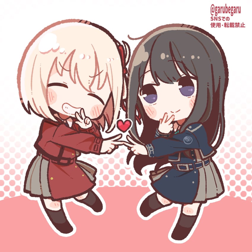 nishikigi chisato and inoue takina (lycoris recoil) drawn by henyomen