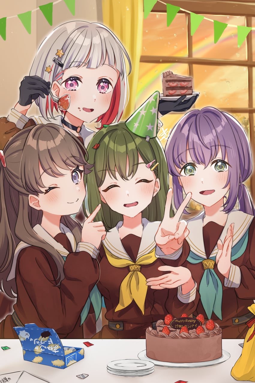 fujishima megumi, otomune kozue, yugiri tsuzuri, and ogami sachi (love live! and 1 more) drawn by kyaku_tasu