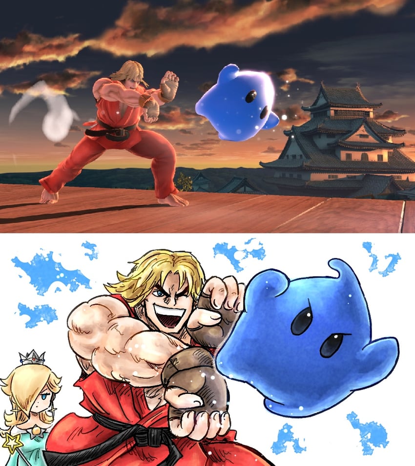 rosalina, luma, ken masters, and blue luma (street fighter and 2 more) drawn by kicdon