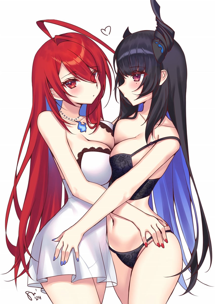nerissa ravencroft and elizabeth rose bloodflame (hololive and 1 more) drawn by watashishi