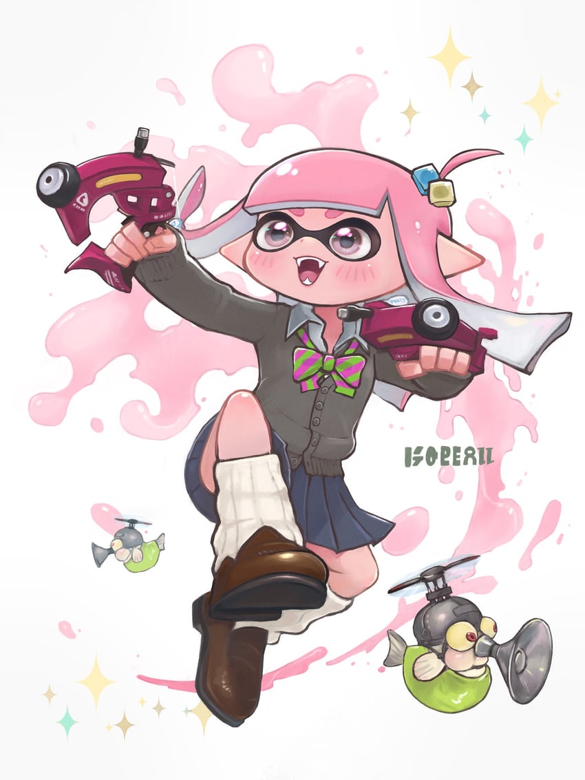 inkling player character, inkling girl, and fish stick (splatoon) drawn by oekakirisuke