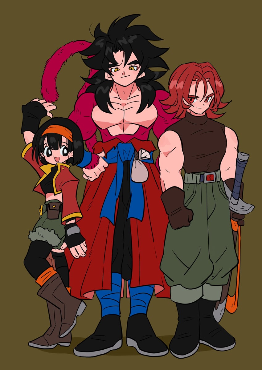son goku, trunks, and pan (dragon ball and 1 more) drawn by kodama_(marugoto_omikan)