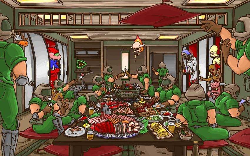 doomguy, cacodemon, imp, revenant, lost soul, and 2 more (doom and 2 more) drawn by kurashiki_nanka