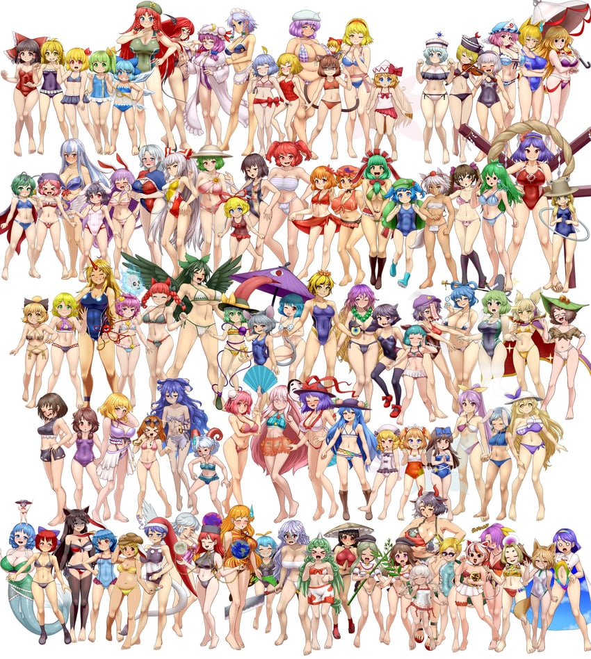 hakurei reimu, kirisame marisa, remilia scarlet, flandre scarlet, izayoi sakuya, and 95 more (touhou) drawn by d.koutya