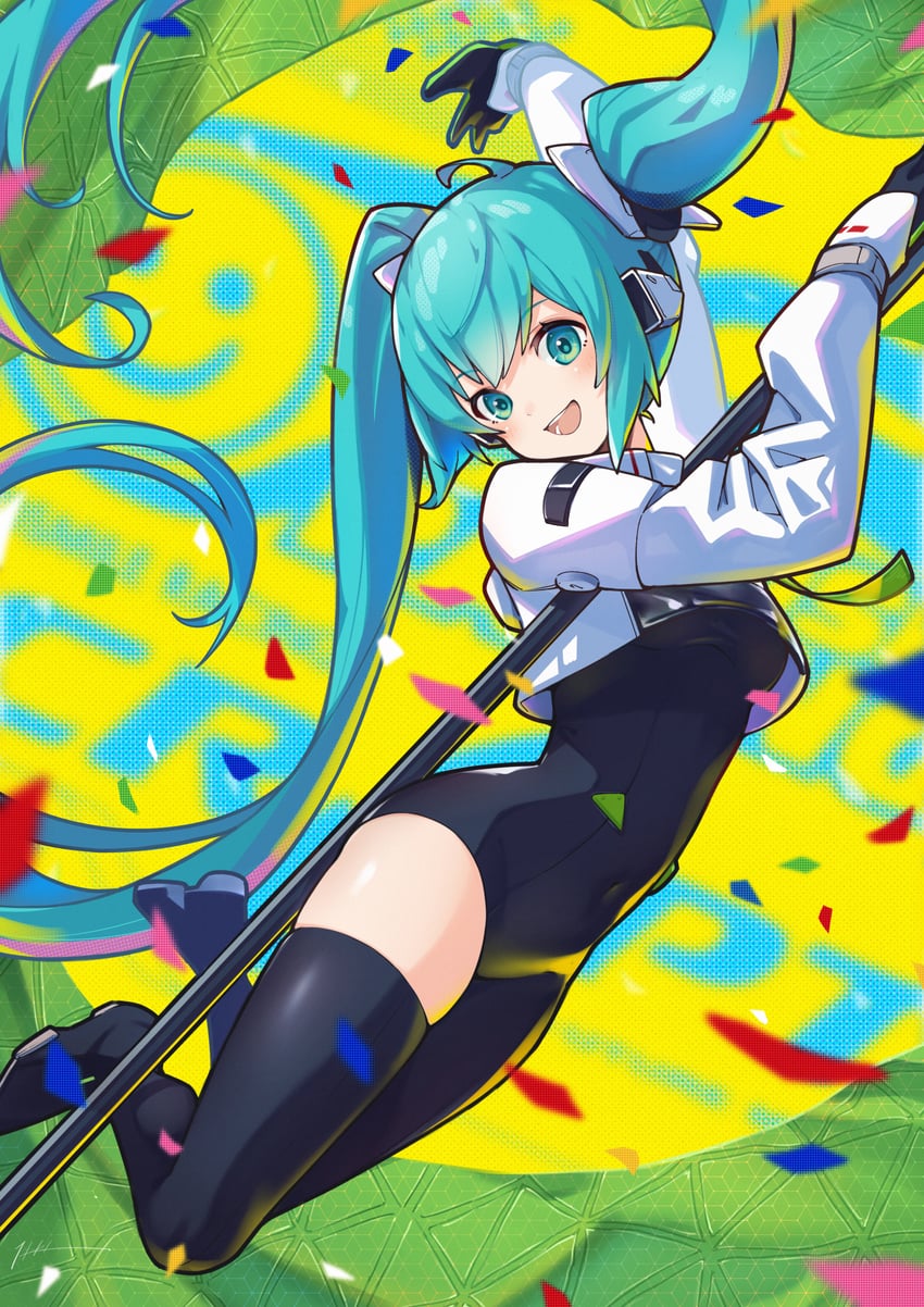 hatsune miku and racing miku (vocaloid and 1 more) drawn by itou_kazuki