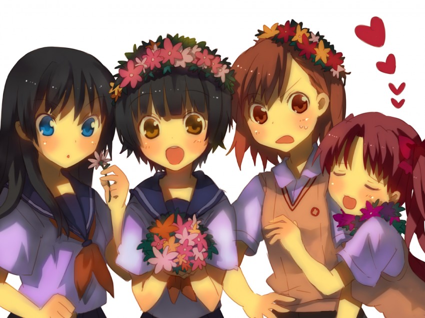 misaka mikoto, shirai kuroko, saten ruiko, and uiharu kazari (toaru majutsu no index and 1 more) drawn by tsuchiya_akira