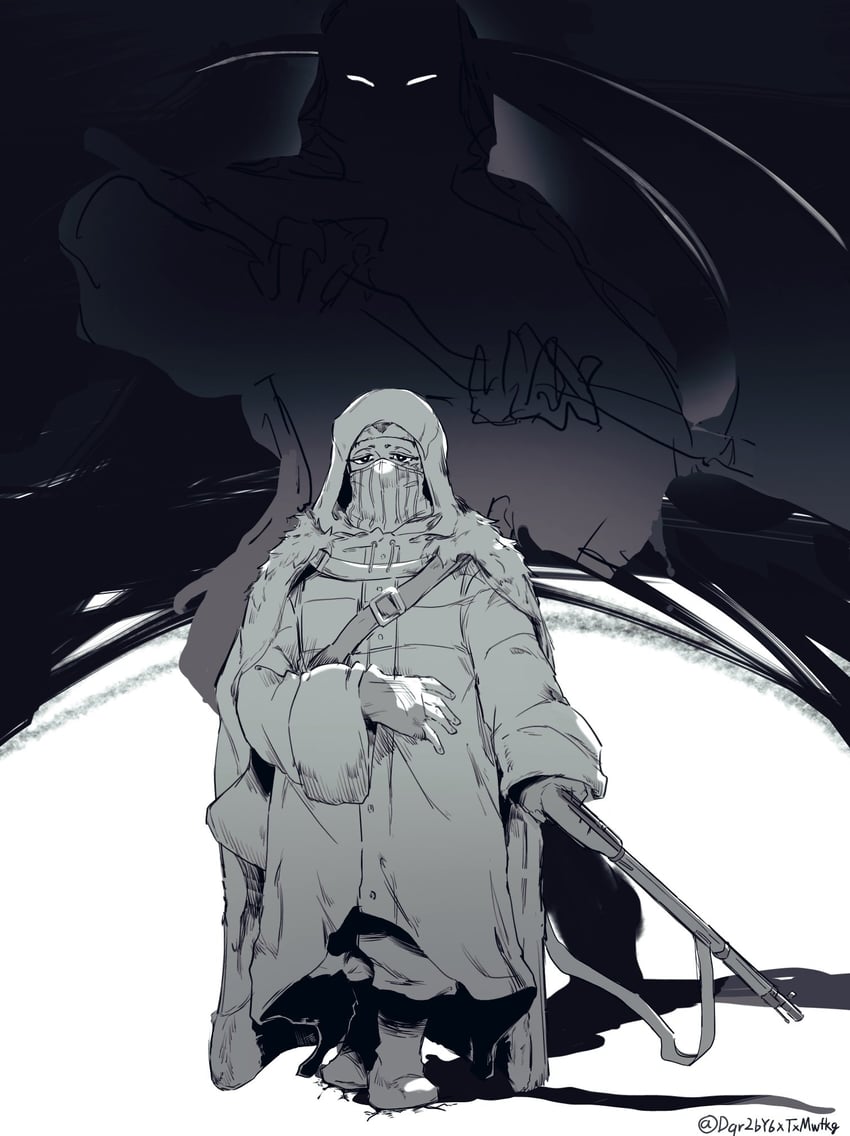 death, grim reaper, and simo hayha (shuumatsu no valkyrie) drawn by dqr2by6xtxmwfkg