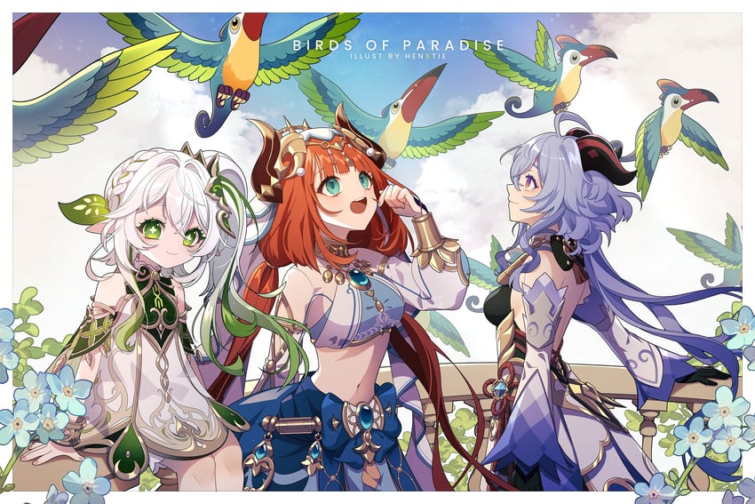 ganyu, nahida, and nilou (genshin impact) drawn by hen-tie