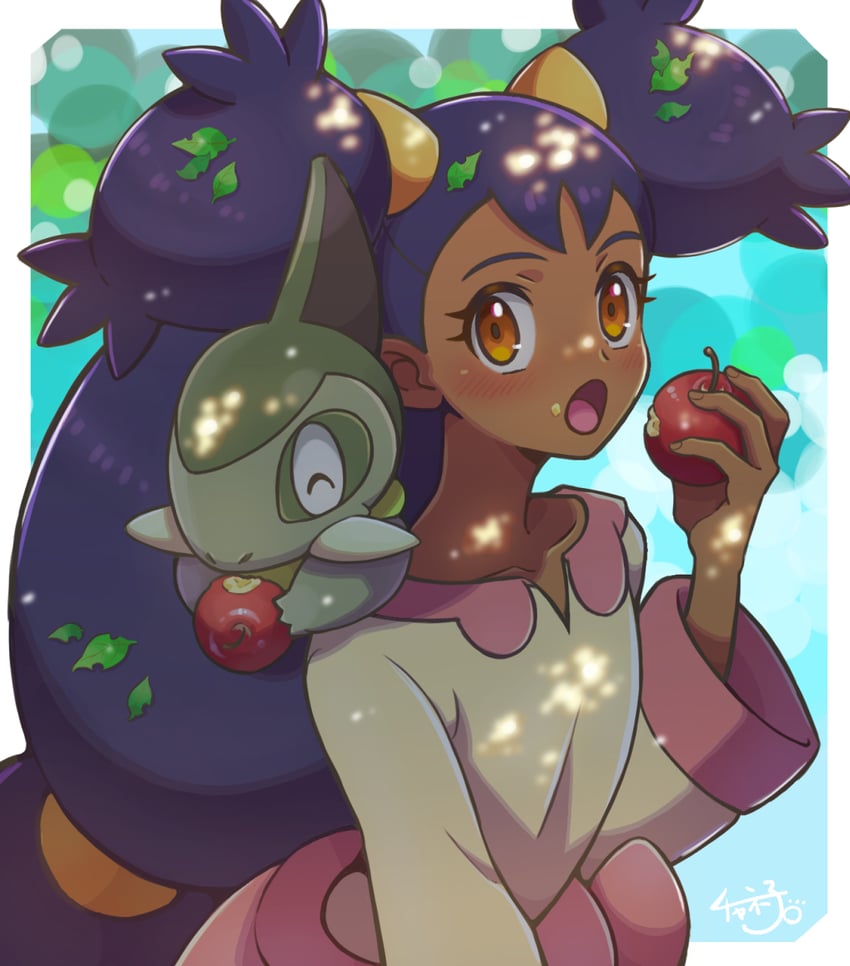 iris and axew (pokemon and 1 more) drawn by cyaneko