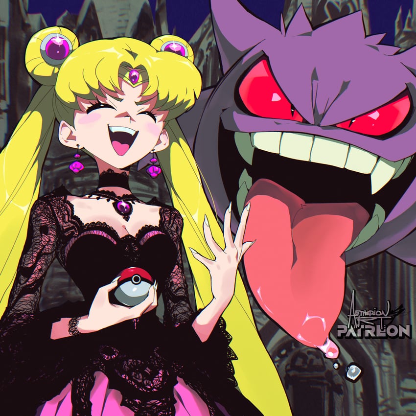 tsukino usagi, sailor moon, and gengar (pokemon and 1 more) drawn by aetherion