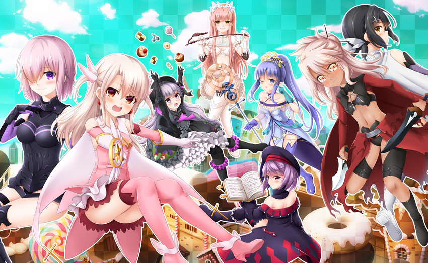 mash kyrielight, illyasviel von einzbern, chloe von einzbern, miyu edelfelt, prisma illya, and 6 more (fate and 1 more) drawn by morokoshi_(tekku)