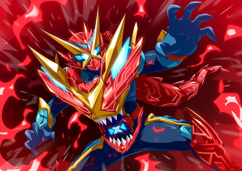 kamen rider gotchard and kamen rider gotchard cross x-rex (kamen rider and 1 more) drawn by otokamu