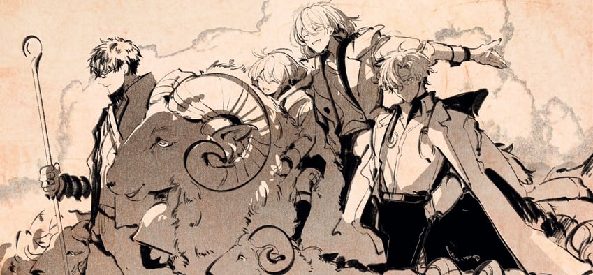 figaro garcia, rutile flores, mitile flores, and lennox ram (mahoutsukai no yakusoku) drawn by accookie