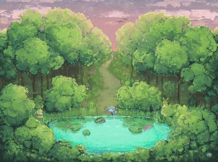 wooper, caterpie, lotad, petilil, and swadloon (pokemon) drawn by milka_(milk4ppl)