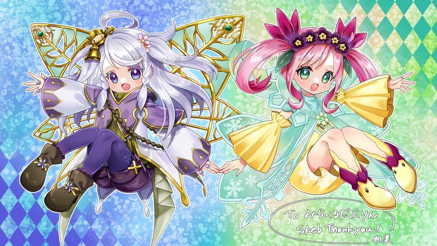 aromage jasmine, aromaseraphy jasmine, and rikka queen strenna (yu-gi-oh!) drawn by homi28