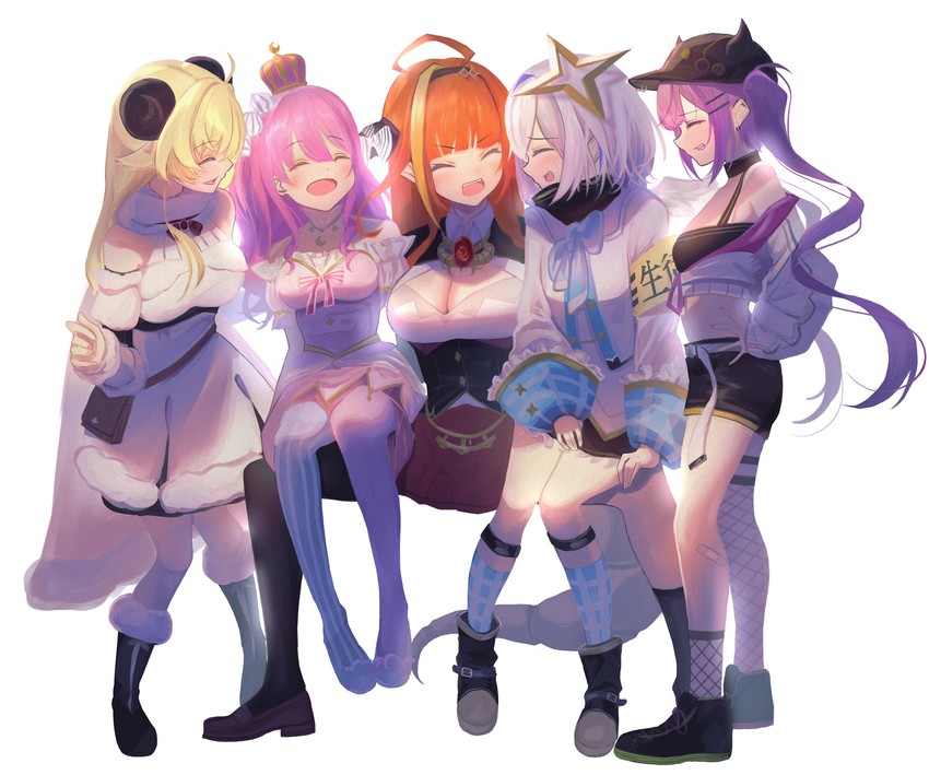 tokoyami towa, amane kanata, kiryu coco, tsunomaki watame, himemori luna, and 1 more (hololive) drawn by yoruillust