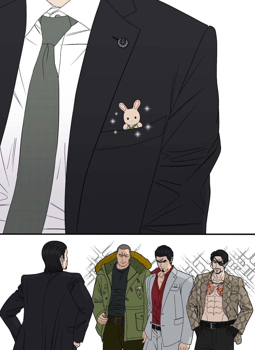 kiryu kazuma, majima goro, dojima daigo, and saejima taiga (ryuu ga gotoku and 1 more) drawn by cdtxufre