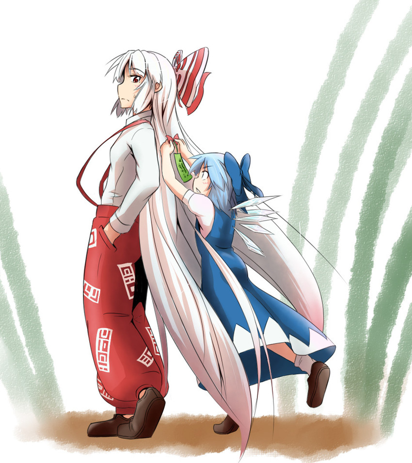 cirno and fujiwara no mokou (touhou) drawn by nadaka_harutsugu