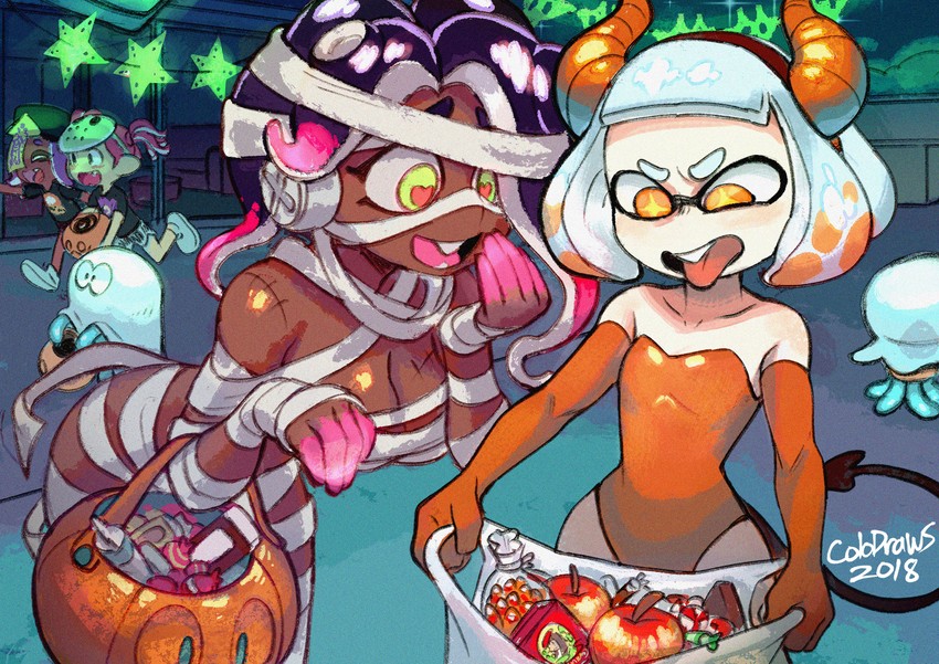inkling player character, inkling girl, octoling player character, marina, pearl, and 1 more (splatoon and 1 more) drawn by colo_(nagrolaz)