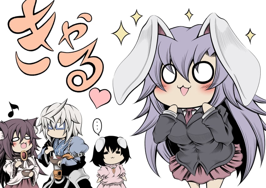 reisen udongein inaba, inaba tewi, morichika rinnosuke, and imaizumi kagerou (touhou) drawn by hidefu_kitayan