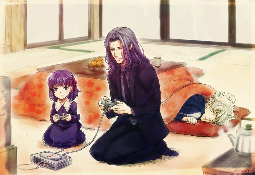 matou sakura, matou kariya, and lancelot (fate and 1 more) drawn by yuuza_(yuuza01)