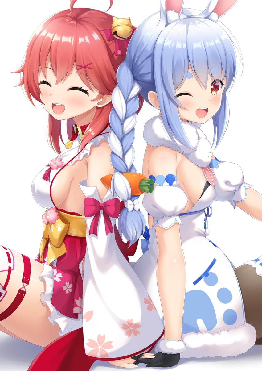 usada pekora, sakura miko, and don-chan (hololive) drawn by 7fuji_06