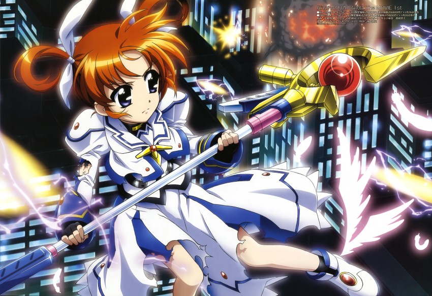 takamachi nanoha and raising heart (lyrical nanoha and 3 more) drawn by ookaji_hiroyuki