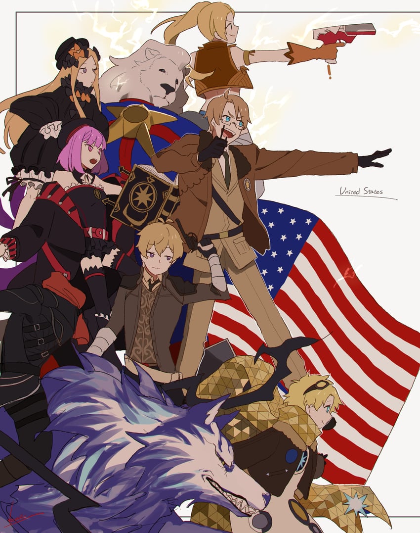 abigail williams, america, helena blavatsky, lobo, billy the kid, and 4 more (fate and 2 more) drawn by kome_043