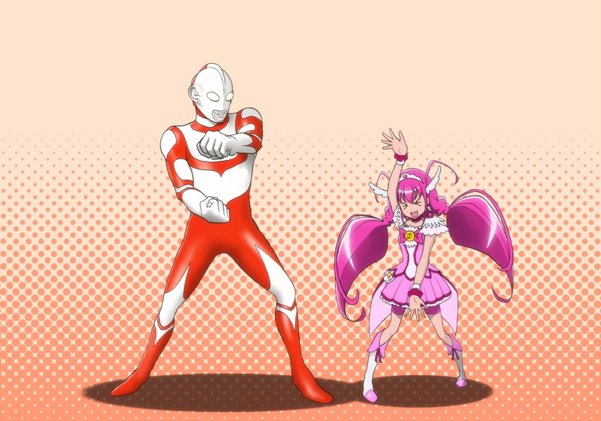 hoshizora miyuki, cure happy, and ultraman great (precure and 3 more) drawn by kijinaka_mahiro