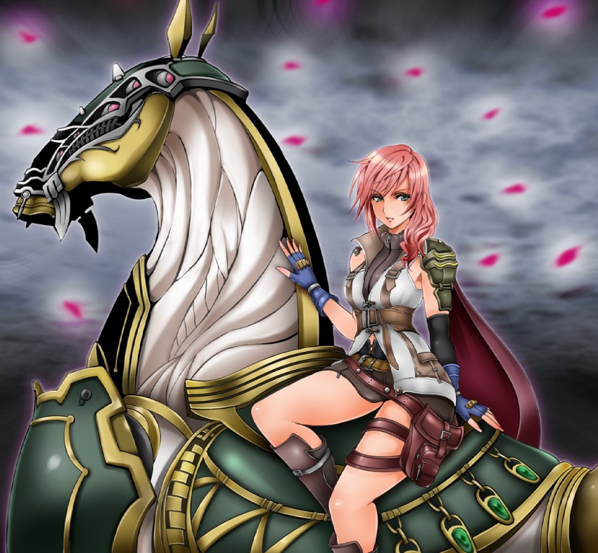 lightning farron and odin (final fantasy and 1 more) drawn by 1041_(toshikazu)