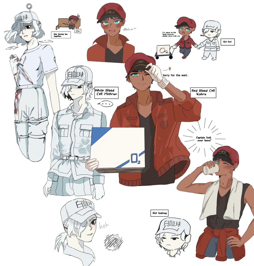mithrun, kabru, white blood cell, and red blood cell (dungeon meshi and 1 more) drawn by riririri