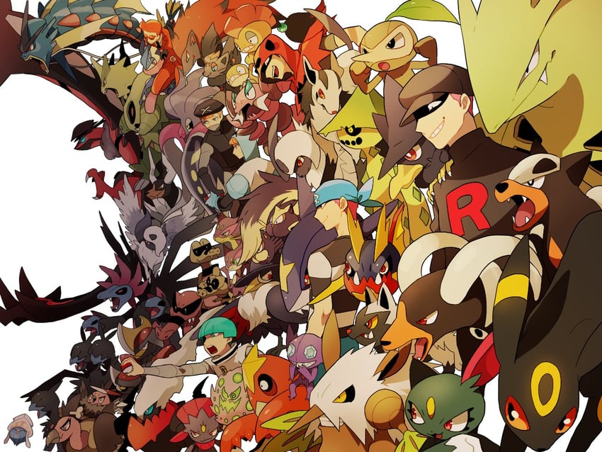 umbreon, absol, greninja, zorua, gyarados, and 48 more (pokemon and 6 more) drawn by li_sakura
