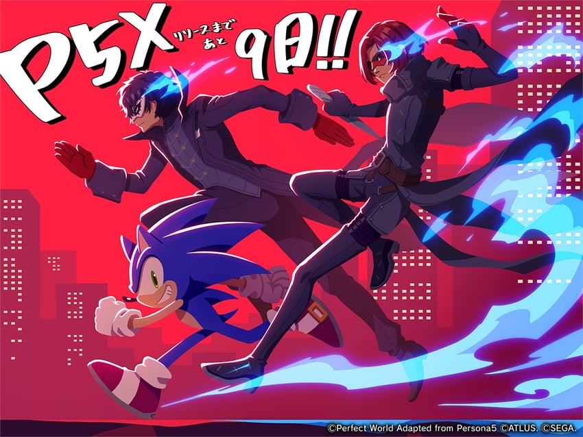 sonic the hedgehog, amamiya ren, joker, kamishiro nagisa, and wonder (persona and 3 more) drawn by karasuno_yui