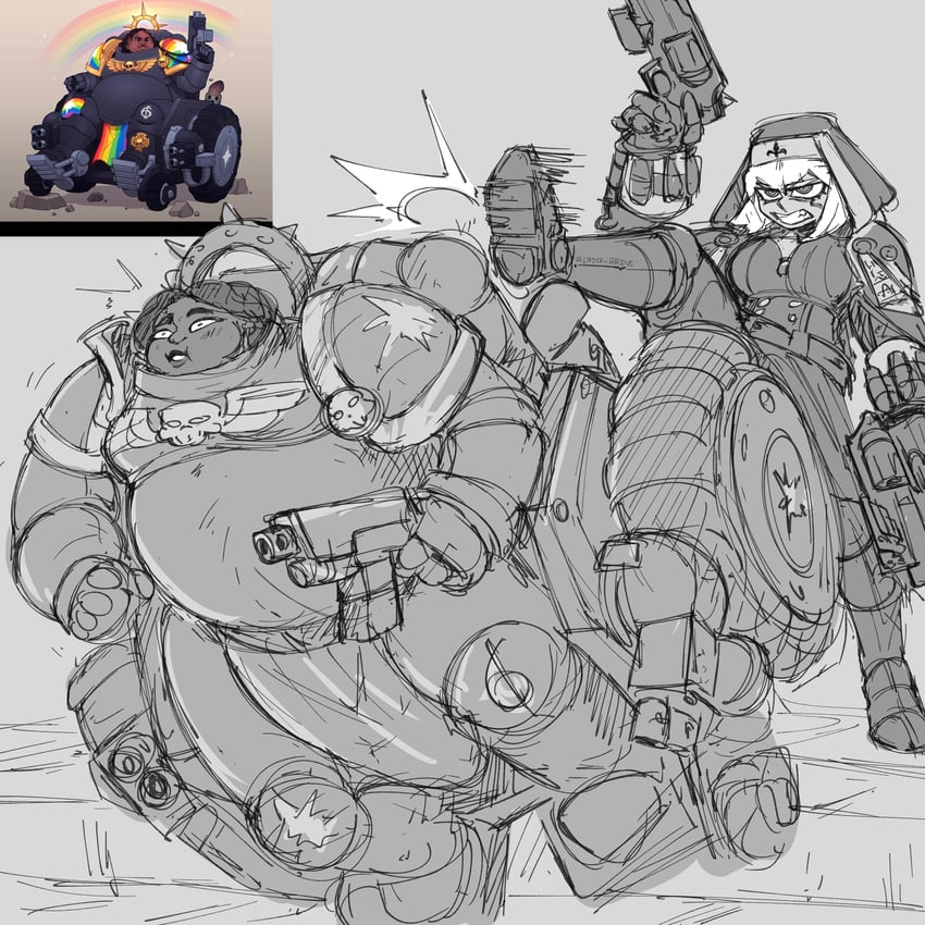 adeptus astartes and adepta sororitas (warhammer 40k) drawn by lazer_groove